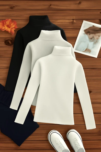 ribac 3'lü Paket Kadın Basic Tam Balıkçı Yaka Kazak ürün görseli