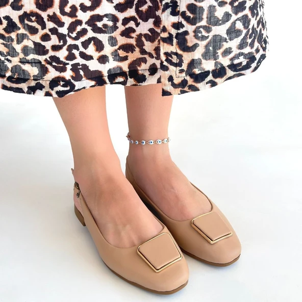 Pabucmarketi Nude Kadın Alçak Topuk Ayakkabı - Resim 4