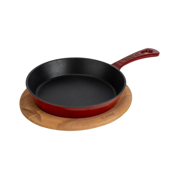 Lava Döküm Yuvarlak Kızartma Tavası Yekpare Saplı Kayın Servis Ahşabı. Çap(Ø)20cm - Resim 2