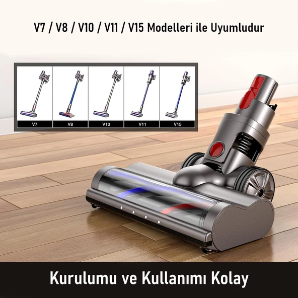 Valkyrie Elektrikli Döner Işıklı Zemin Fırçası Başlığı Dyson V8/V10/V11/V15 Uyumlu Yüksek Performanslı - Resim 3