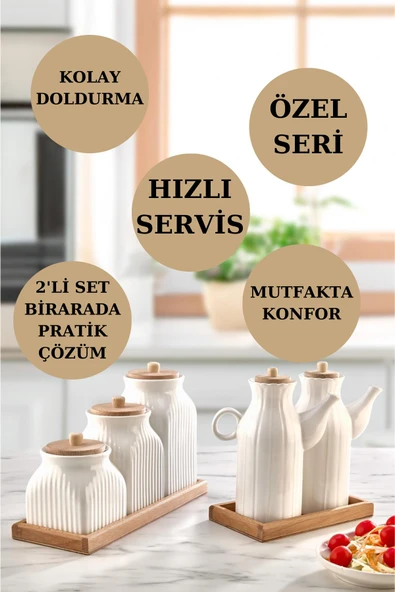 7 Parça Standlı Vakumlu Yağdanlık Ve 3'Lü Çay Şeker Kahve Baharat Seti Ve Türk Kahve Kavanoz Seti - 3