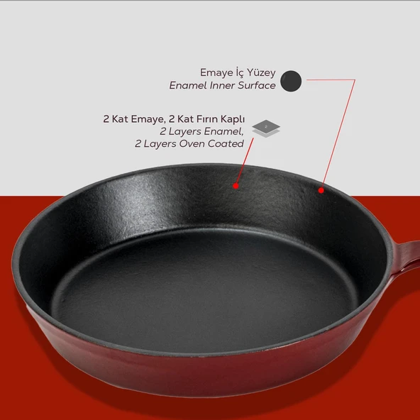 Lava Döküm Yuvarlak Kızartma Tavası Yekpare Saplı. Çap(Ø)20cm. - Resim 6