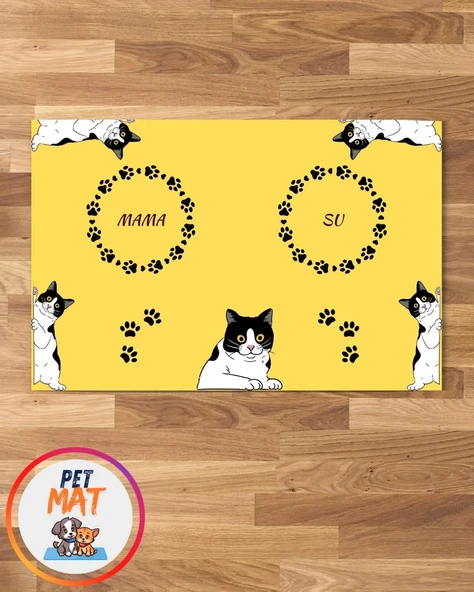 Petmat KEdi Mama Paspası , Kaymaz Taban , Yıkanabilir , Evcil Hayvan Paspası