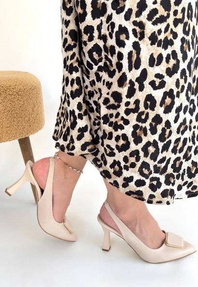 Pabucmarketi Bej Kadın Topuklu Ayakkabı - Resim 3