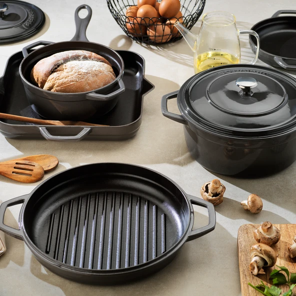 Schafer Guss Chef Döküm Kare Kızartma Tavası 28x28 Cm-Gri