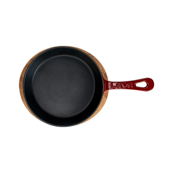 Lava Döküm Yuvarlak Kızartma Tavası Yekpare Saplı Kayın Servis Ahşabı. Çap(Ø)20cm - Resim 3