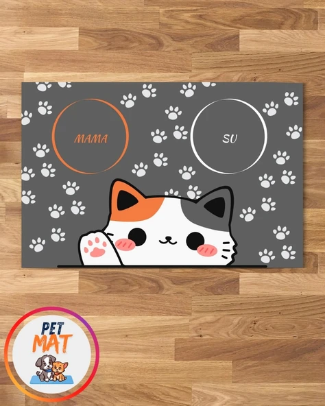 Petmat KEdi Mama Paspası , Kaymaz Taban , Yıkanabilir , Evcil Hayvan Paspası