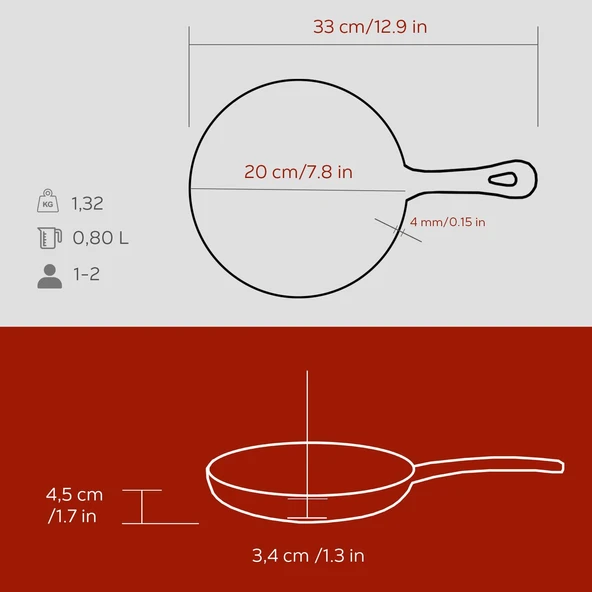 Lava Döküm Yuvarlak Kızartma Tavası Yekpare Saplı. Çap(Ø)20cm. - Resim 5