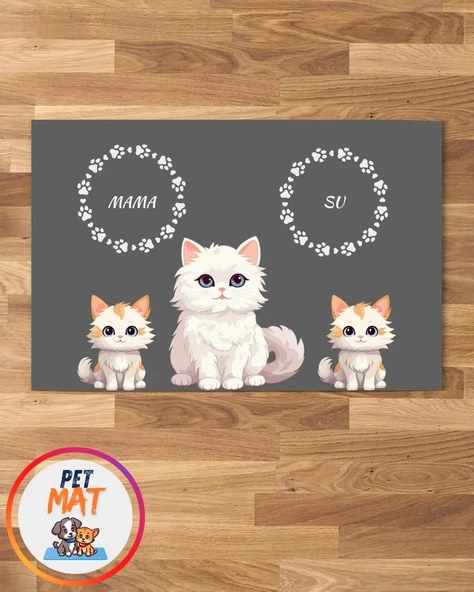 Petmat KEdi Mama Paspası , Kaymaz Taban , Yıkanabilir , Evcil Hayvan Paspası