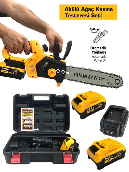 Germany Style 8007VFX Çift Akülü Otomatik Yağlamalı Dal Budama Makinesi Odun Ağaç Kesme Testeresi - 2