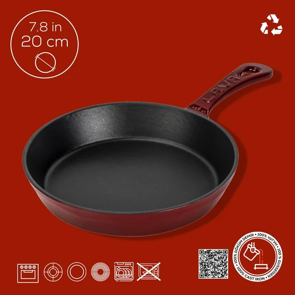 Lava Döküm Yuvarlak Kızartma Tavası Yekpare Saplı. Çap(Ø)20cm. - Resim 4