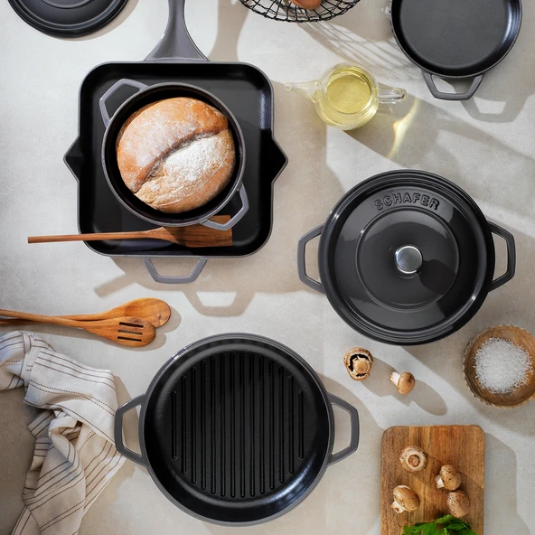 Schafer Guss Chef Döküm Kare Kızartma Tavası 28x28 Cm-Gri - 2