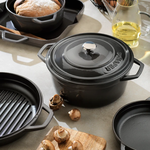 Schafer Guss Chef Döküm Kare Kızartma Tavası 28x28 Cm-Gri - 3