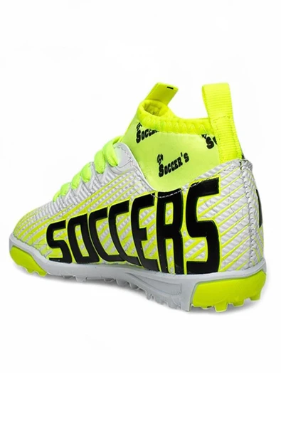 Celira Bys Beyaz Sarı Erkek Çocuk Çoraplı Halısaha Ayakkabı - Resim 3