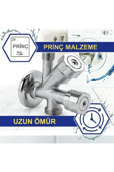 DESIPHON Dual Ara Musluk | Çamaşır & Bulaşık Makinesi Musluğu | 1/2” Giriş, 2 Çıkış, Pirinç Gövde - 5