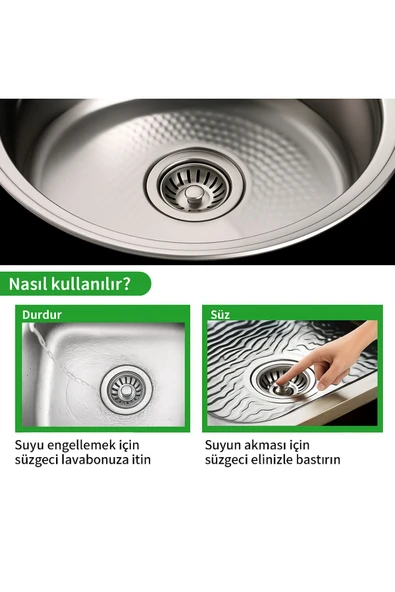 DESIPHON Çöpmak 2 Adet Mutfak Lavabo Sifon Gideri Paslanmaz Metal Tıpa Süzgeci 8 cm – Dayanıklı ve Uyumlu - 3