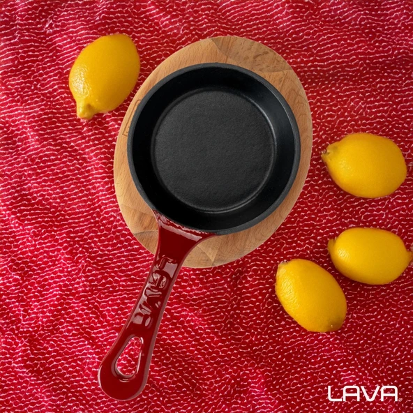 Lava Döküm Yuvarlak Kızartma Tavası Yekpare Saplı Kayın Servis Ahşabı. Çap(Ø)16cm. - Resim 7