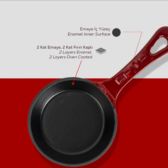Lava Döküm Yuvarlak Kızartma Tavası Yekpare Saplı. Çap(Ø)16cm.-Bordo - 6