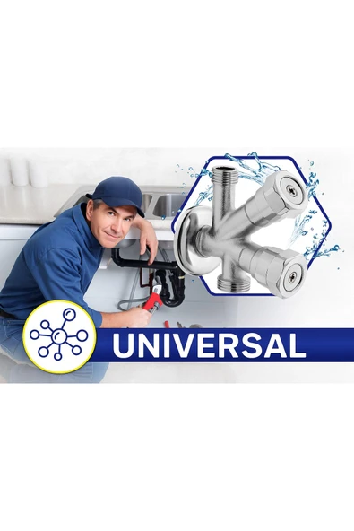 DESIPHON Dual Ara Musluk | Çamaşır & Bulaşık Makinesi Musluğu | 1/2” Giriş, 2 Çıkış, Pirinç Gövde - 2