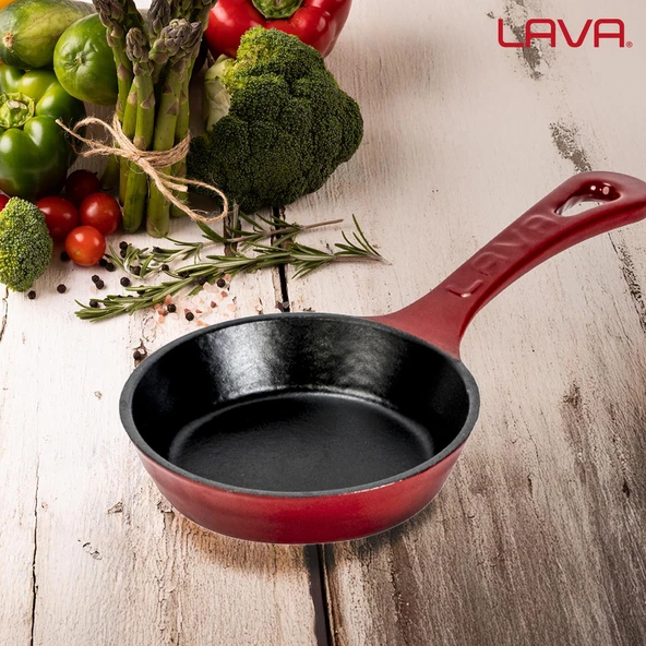 Lava Döküm Yuvarlak Kızartma Tavası Yekpare Saplı. Çap(Ø)16cm.-Bordo - 7