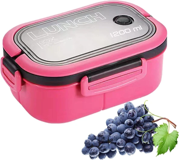 Taşınabilir Yemek Kabı Lunch Box 2 Katlı Diyet Beslenme Kutusu Saklama Kabı Çatal Kaşıklı Sefer Tası - 6