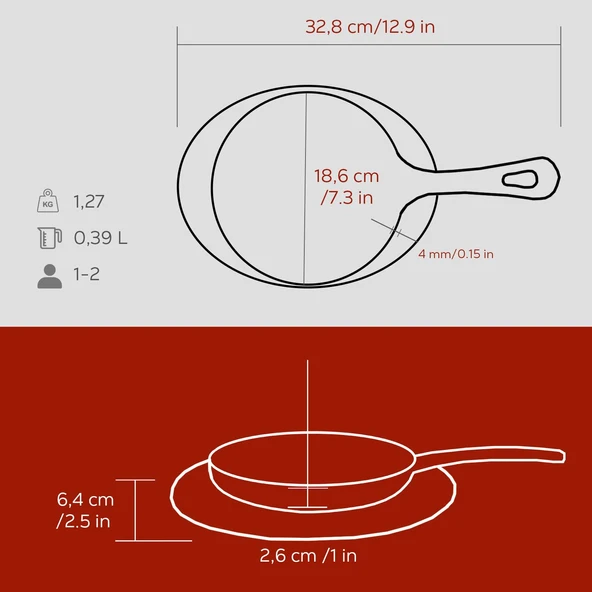 Lava Döküm Yuvarlak Kızartma Tavası Yekpare Saplı Kayın Servis Ahşabı. Çap(Ø)16cm. - Resim 5