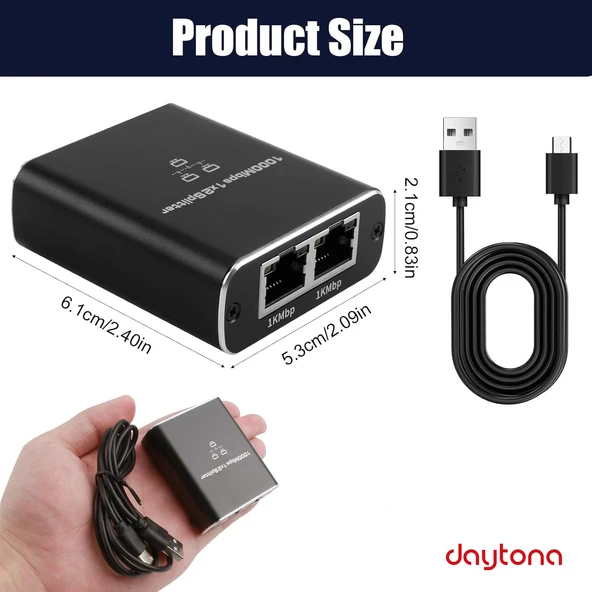 Daytona ZR861 RJ45 Network Splitter Adaptör / 1000Mbps Ethernet Splitter Bilgisayar, Yönlendirici, TV (Gigabit) için USB-C Güç Kablosu ile - Resim 7
