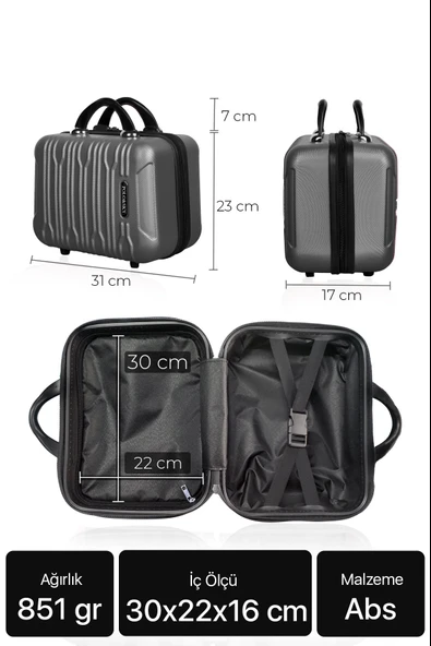 Polo&Sky Mars Model Haki Renk Abs Makyaj Çantası El Valizi - 6