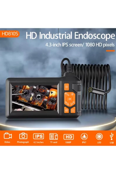 Ekranlı Üç kameralı 10 Mt Hafıza Kart Destekli Sert Kablo Yılan Endoskop Kamera 8 mm 4.3 ınc - 3