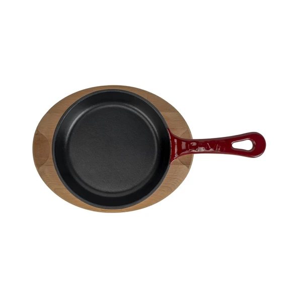 Lava Döküm Yuvarlak Kızartma Tavası Yekpare Saplı Kayın Servis Ahşabı. Çap(Ø)16cm. - Resim 3