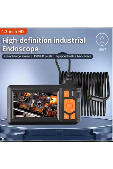 Ekranlı Üç kameralı 10 Mt Hafıza Kart Destekli Sert Kablo Yılan Endoskop Kamera 8 mm 4.3 ınc - 2