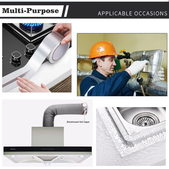 Alüminyum Folyo Bant Yanmaz Kombi Soba Borusu Bandı 48mm X 5M - 4