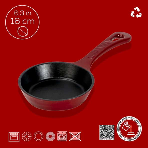Lava Döküm Yuvarlak Kızartma Tavası Yekpare Saplı. Çap(Ø)16cm.-Bordo - 4