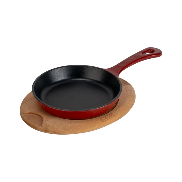 Lava Döküm Yuvarlak Kızartma Tavası Yekpare Saplı Kayın Servis Ahşabı. Çap(Ø)16cm. - Resim 2