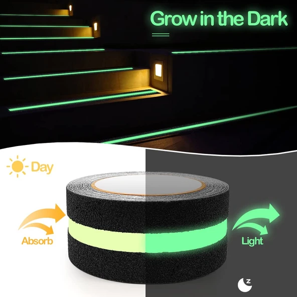 Fosforlu Kaydırmaz Bant 5cmx3m Yeşil Fosforlu Merdiven Bandı 50mm Fotolümenli