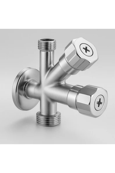 DESIPHON Dual Ara Musluk | Çamaşır & Bulaşık Makinesi Musluğu | 1/2” Giriş, 2 Çıkış, Pirinç Gövde