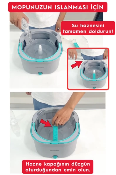 SMARTER Aqua Max Ve Üçgen Aparat Temiz & Kirli Suyu Ayırma Temizlik Seti Mop Paspas Cam Sileceği - 5