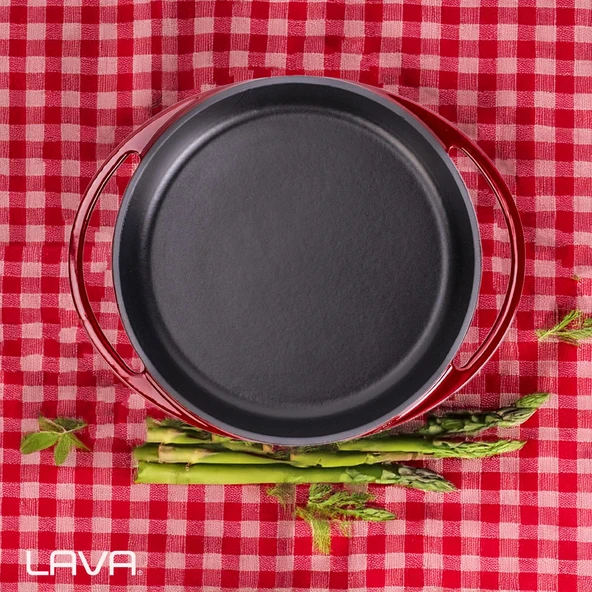 Lava Döküm Yuvarlak Sahan Döküm Demir Yekpare Çift Kulplu Çap(Ø)20cm.-Bordo - Resim 7