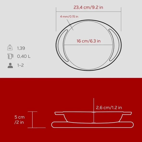Lava Döküm Yuvarlak Sahan Döküm Demir Yekpare Çift Kulplu Kayın Servis Ahşabı Çap(Ø)16cm.-Bordo - Resim 5