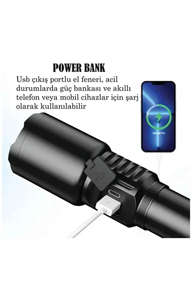 GOLD ORİON ALÜMİNYUM USB ÇIKIŞLI EL FENERİ (OR-2208-TG) - 3