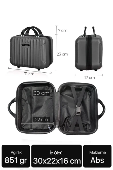 Polo&Sky Class Model Gri Renk Abs Makyaj Çantası El Valizi - 6