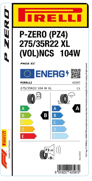 PRL.275/35R22 104W XL (VOL)ncs L.S. P-ZERO (PZ4) (B-A-72) (YAZ) PİRELLİ Lastiği (2024) - 2