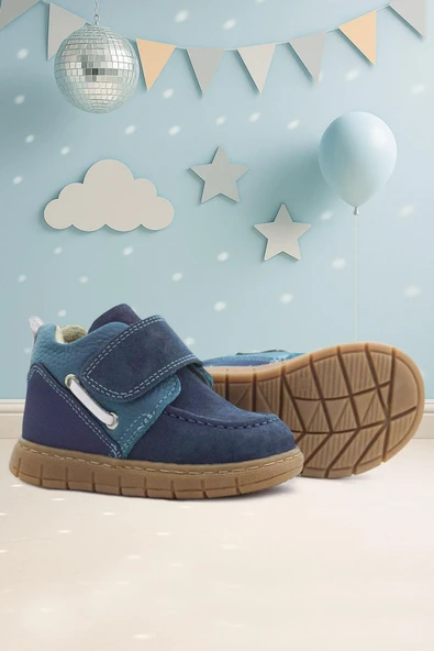 Rakerplus Hakiki Deri Mavi Cırt Cırtlı Bebek Bot ürün görseli