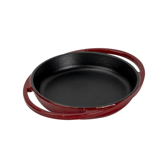 Lava Döküm Yuvarlak Sahan Döküm Demir Yekpare Çift Kulplu Çap(Ø)16cm.-Bordo - Resim 2