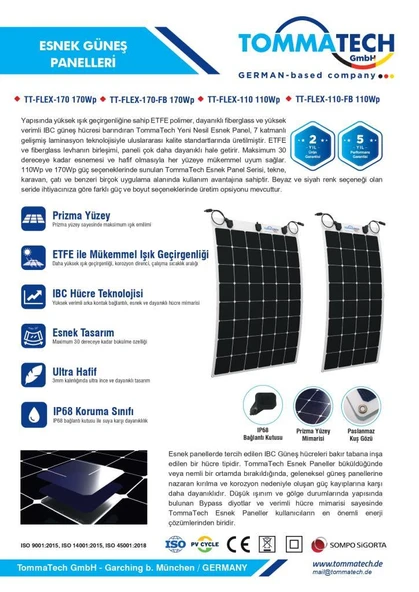 TommaTech 110Wp Flexible(Esnek) Dark Series Güneş Panelleri - Resim 3