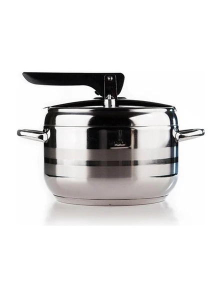 new and single Krom Paslanmaz Çelik Tabanlı Düdüklü Tencere 5 Lt - Resim 2