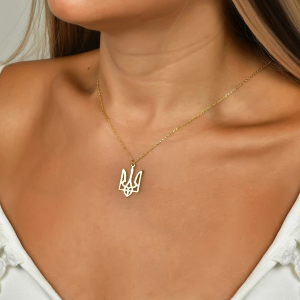 Ukrayna Ulusal Sembolü Gümüş Kolye - Altın - Resim 2