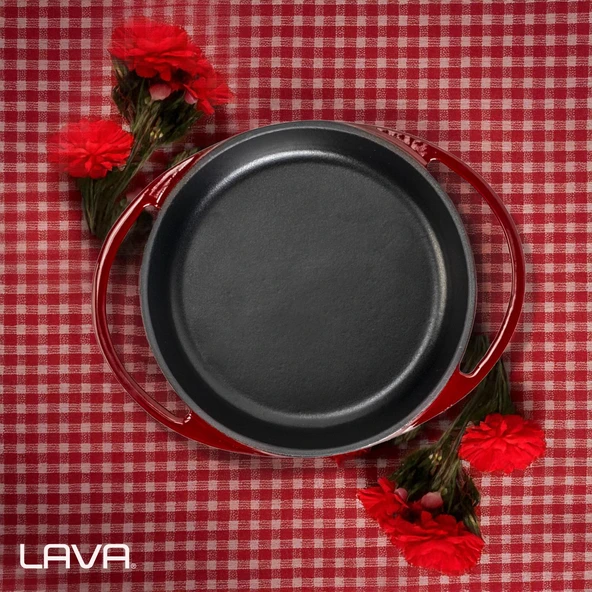 Lava Döküm Yuvarlak Sahan Döküm Demir Yekpare Çift Kulplu Çap(Ø)16cm.-Bordo - Resim 7