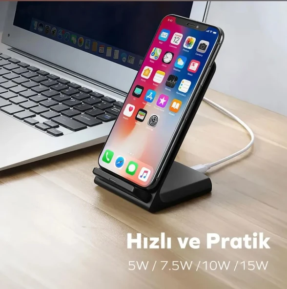 WOYAX by DEJİ WY-02 15W iPhone ve Android Uyumlu Hızlı Wireless Kablosuz Şarj Standı Siyah - 3