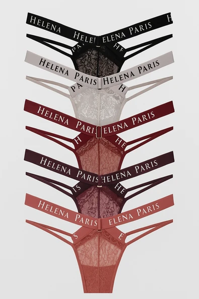 BRAZILIAN BİKİNİ ÖN BANT ARKA TÜL BEL ÇAPRAZ İPLER 5 Lİ PAKET ASORTİ H2741 RENK - Resim 3